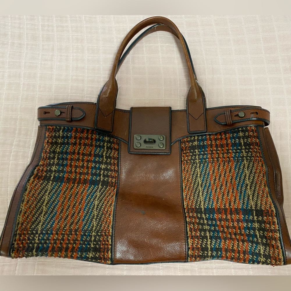 FOSSIL Vintage Reissue Tweed Houndstooth & Leather Weekender